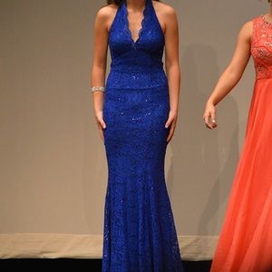 Blue lace and sequin prom/pageant gown